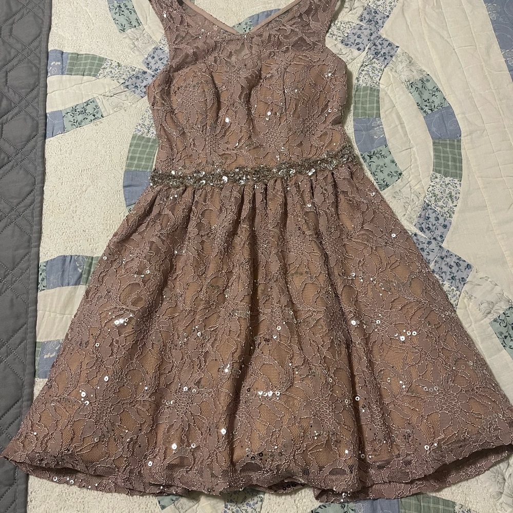 City Studio Lace Midi Dress in Mauve with Sequin Details